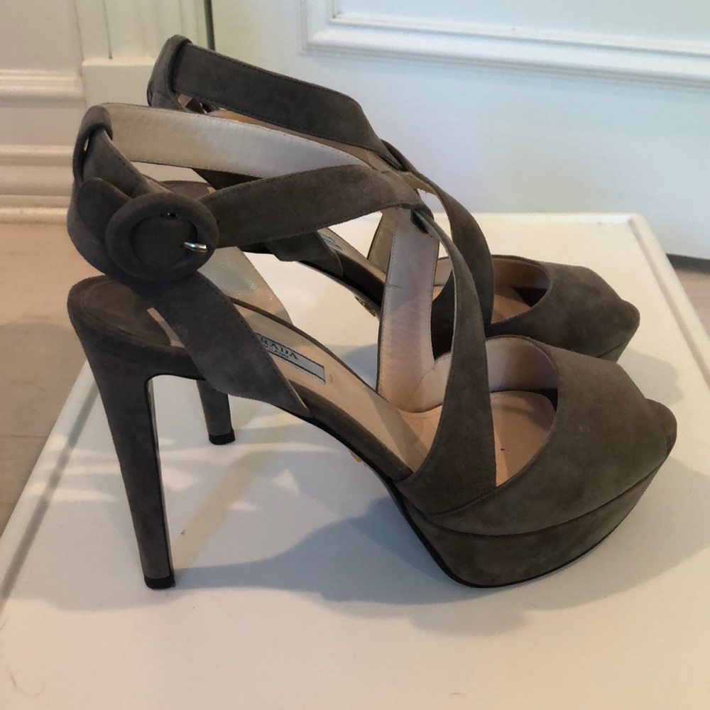 Authentic grey suede Prada platforms heels
